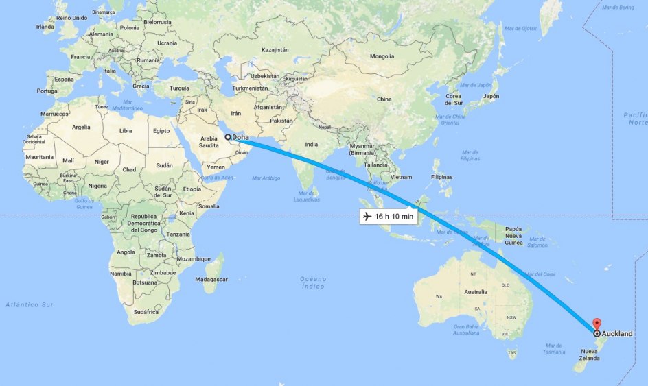 Distancia entre Doha y Auckland